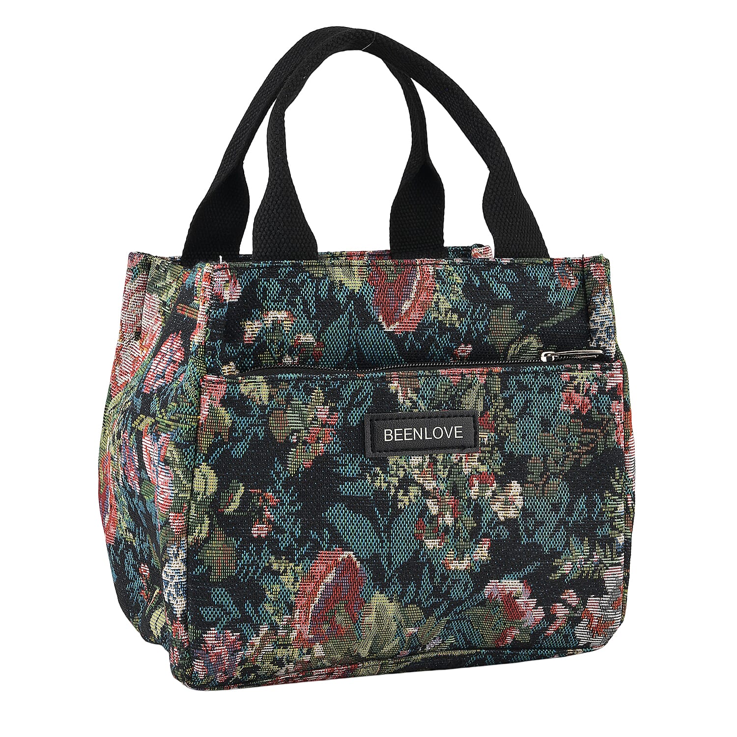 Set of 2 Tropical Print Insulated Lunch Tote Bags - Black & Multicolour