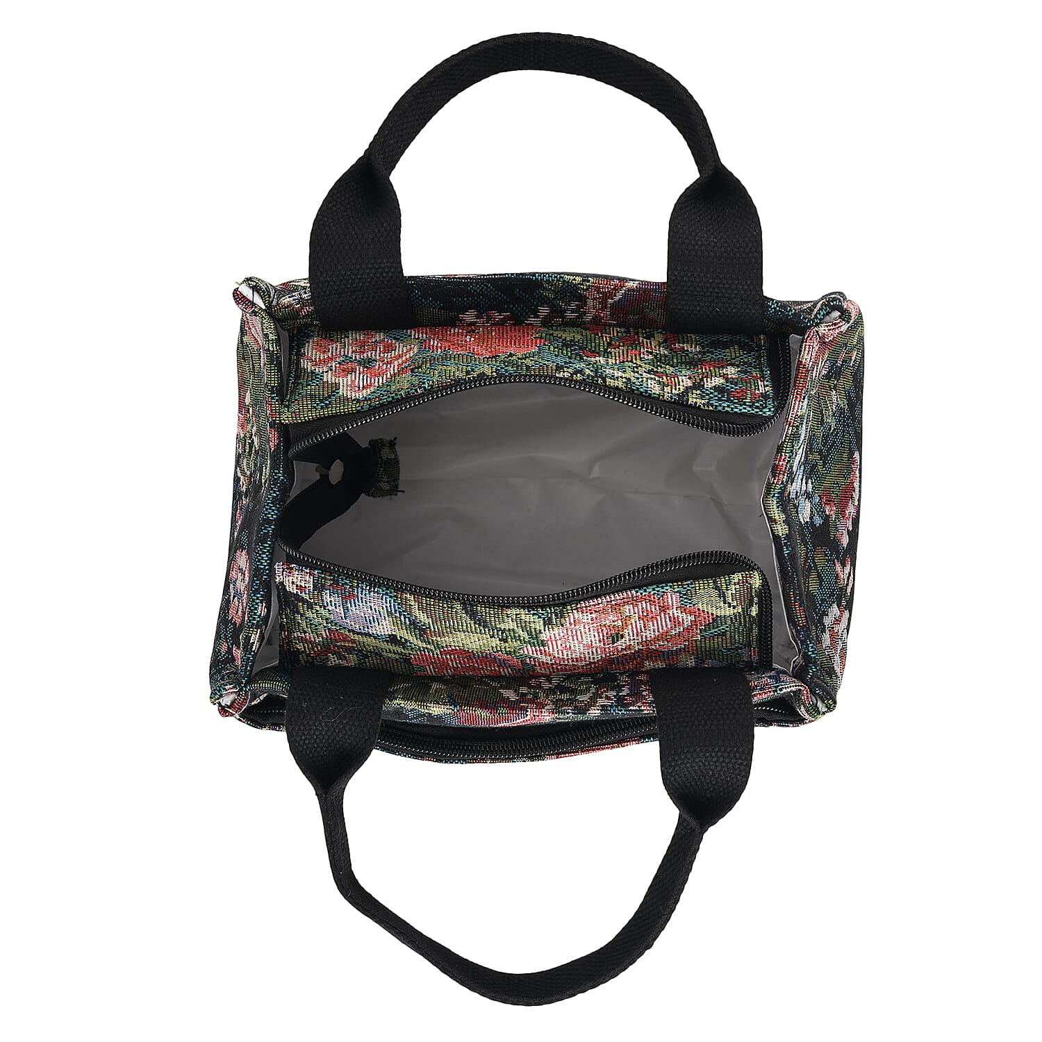 Set of 2 Tropical Print Insulated Lunch Tote Bags - Black & Multicolour