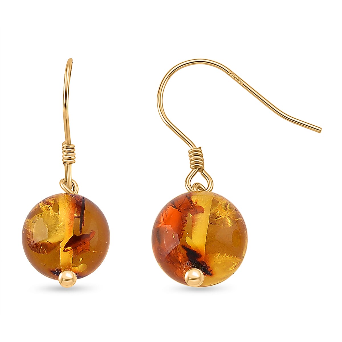 D'Joy Amber Beads Earring with Hook in Yellow Gold Plated Sterling Silver 5.00 Ct.