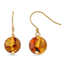 D'Joy Amber Beads Earring with Hook in Yellow Gold Plated Sterling Silver 5.00 Ct.
