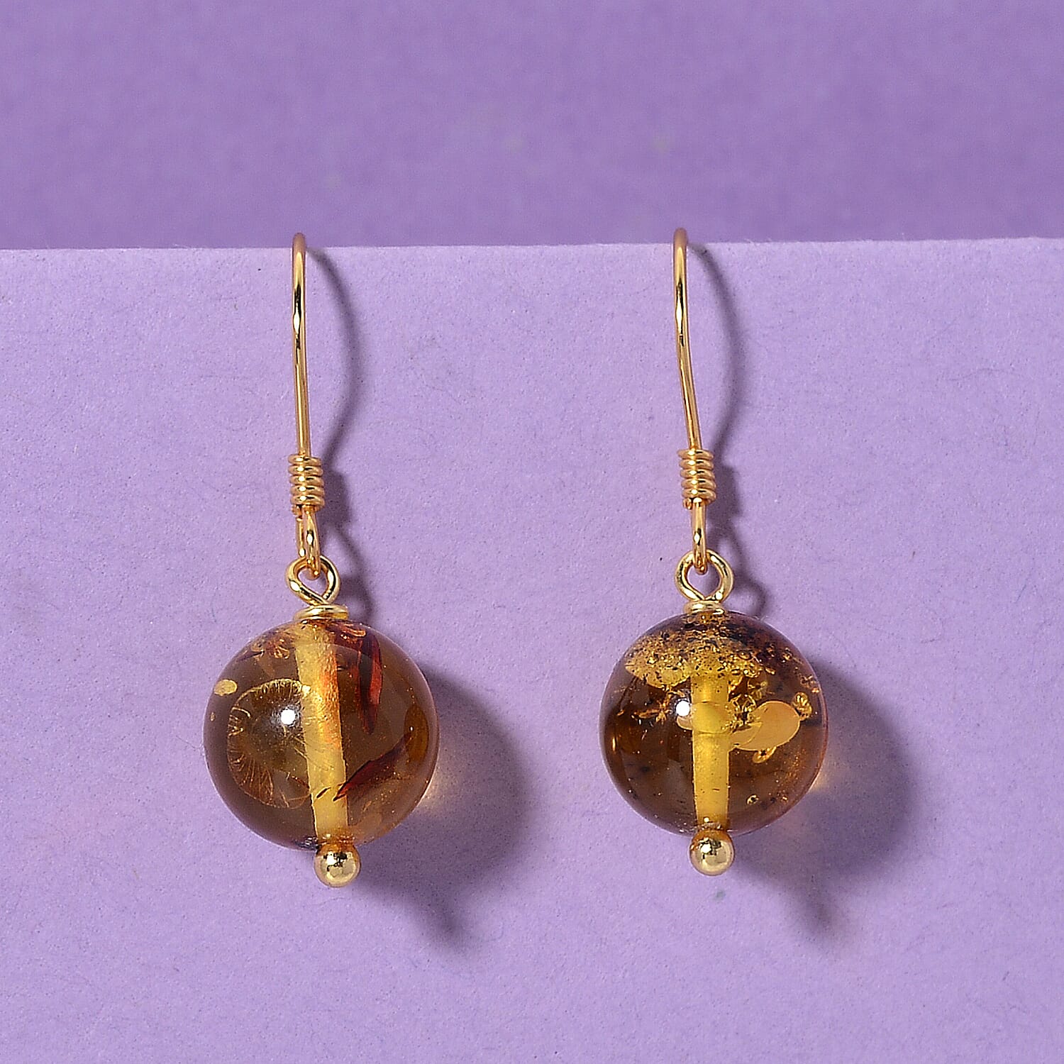 D'Joy Amber Beads Earring with Hook in Yellow Gold Plated Sterling Silver 5.00 Ct.