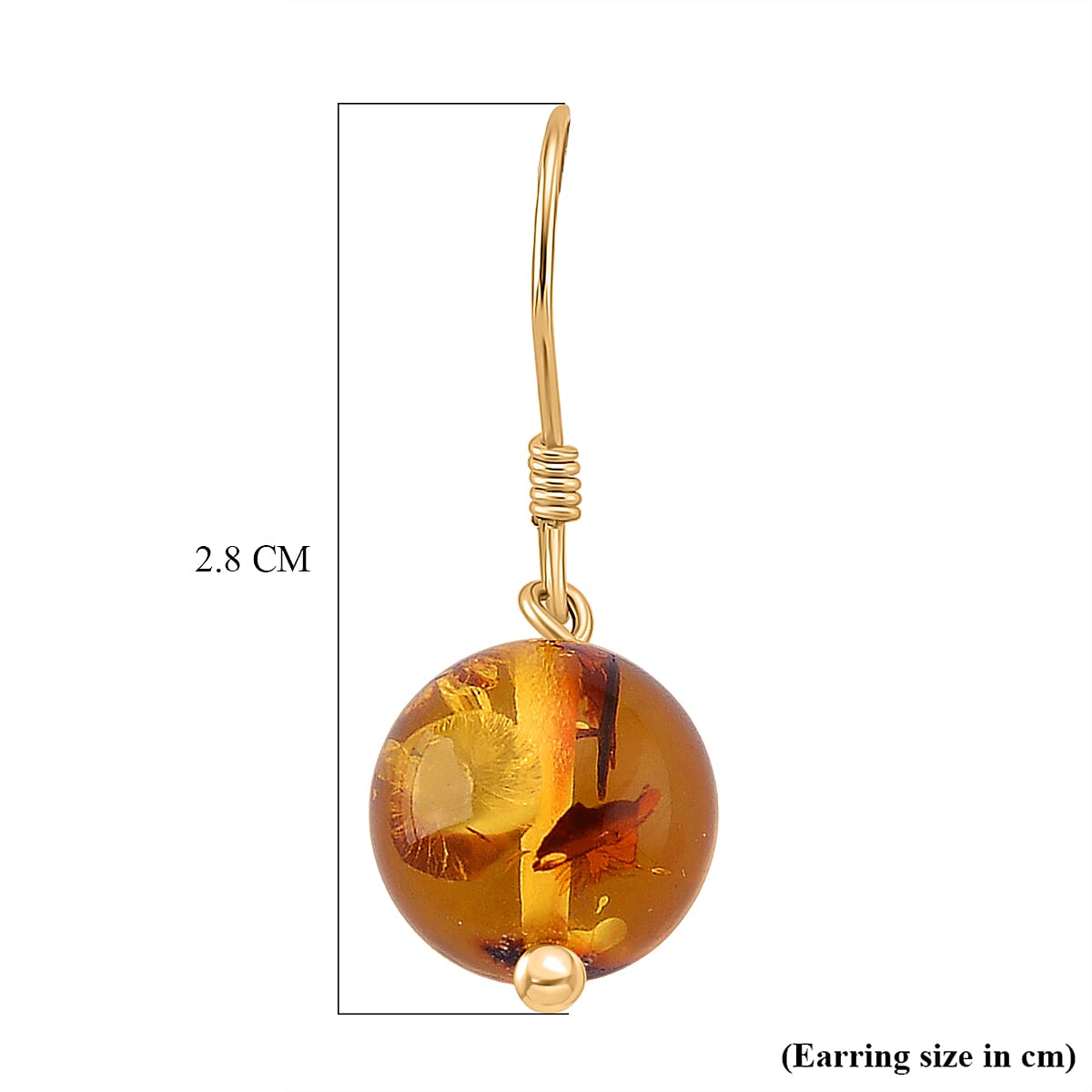 D'Joy Amber Beads Earring with Hook in Yellow Gold Plated Sterling Silver 5.00 Ct.