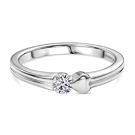 LUXURIANT  Lab Grown Diamond Solitaire Heart Ring in Rhodium Overlay Sterling Silver (SI-G-H)