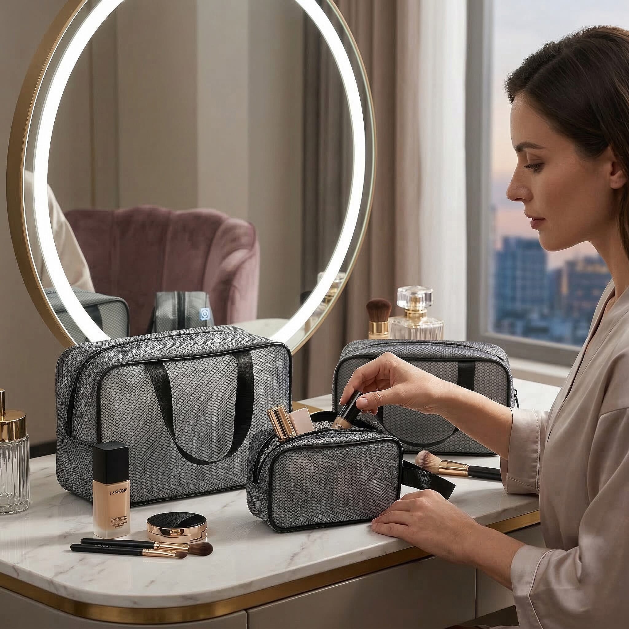 Set of 3 Cosmetic Storage Bags - Black