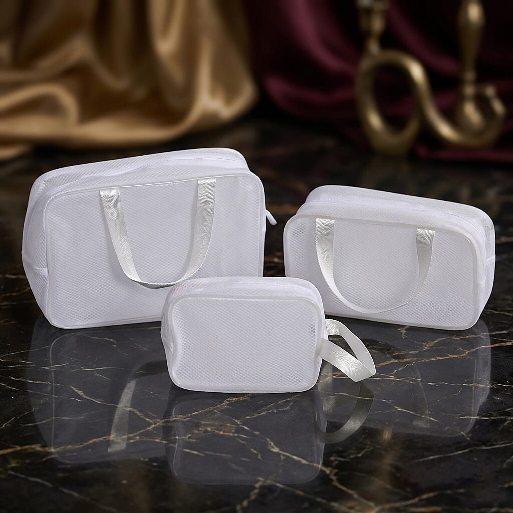 Set of 3 Cosmetic Storage Bags - White