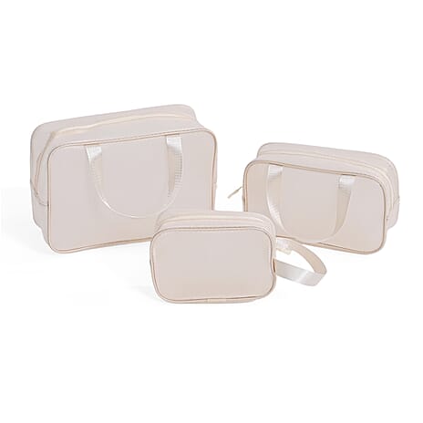 Set of 3 Cosmetic Storage Bags - Beige