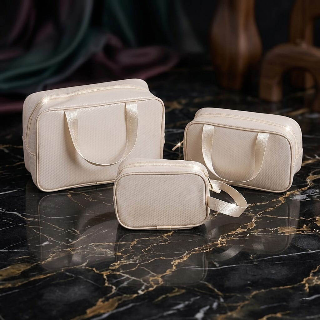 Set of 3 Cosmetic Storage Bags - Beige