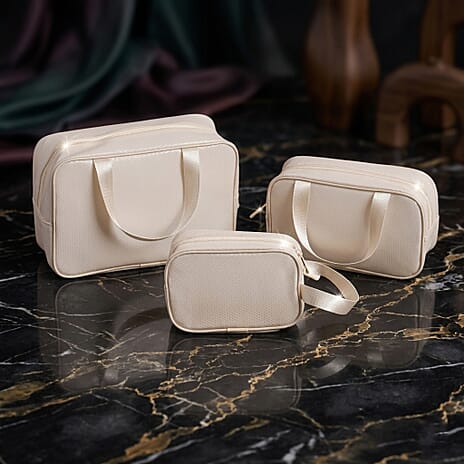 Set of 3 Cosmetic Storage Bags - Beige