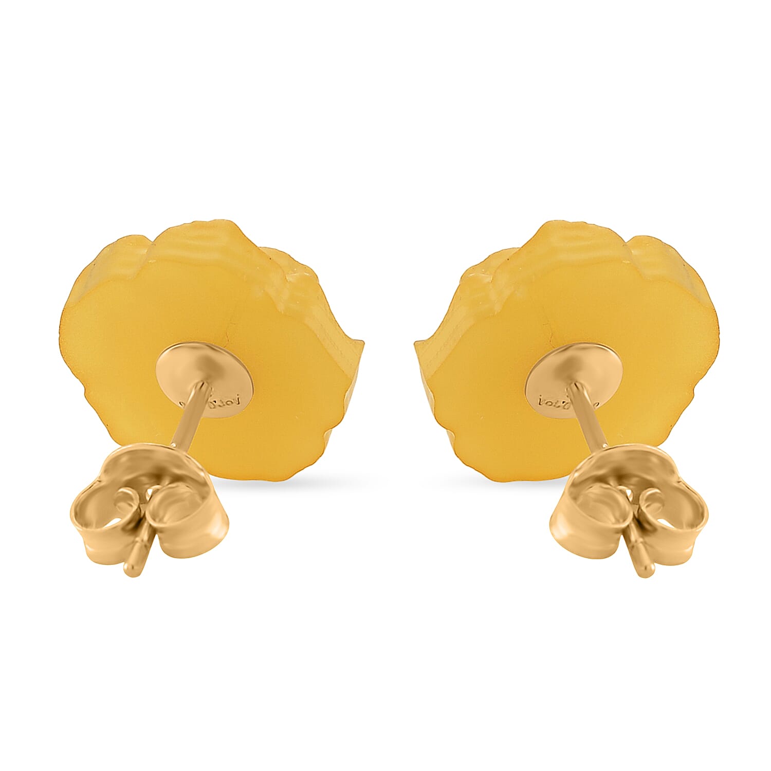 D'Joy ButterScotch Carved Amber Earring with Push Back in Yellow Gold Plated Sterling Silver