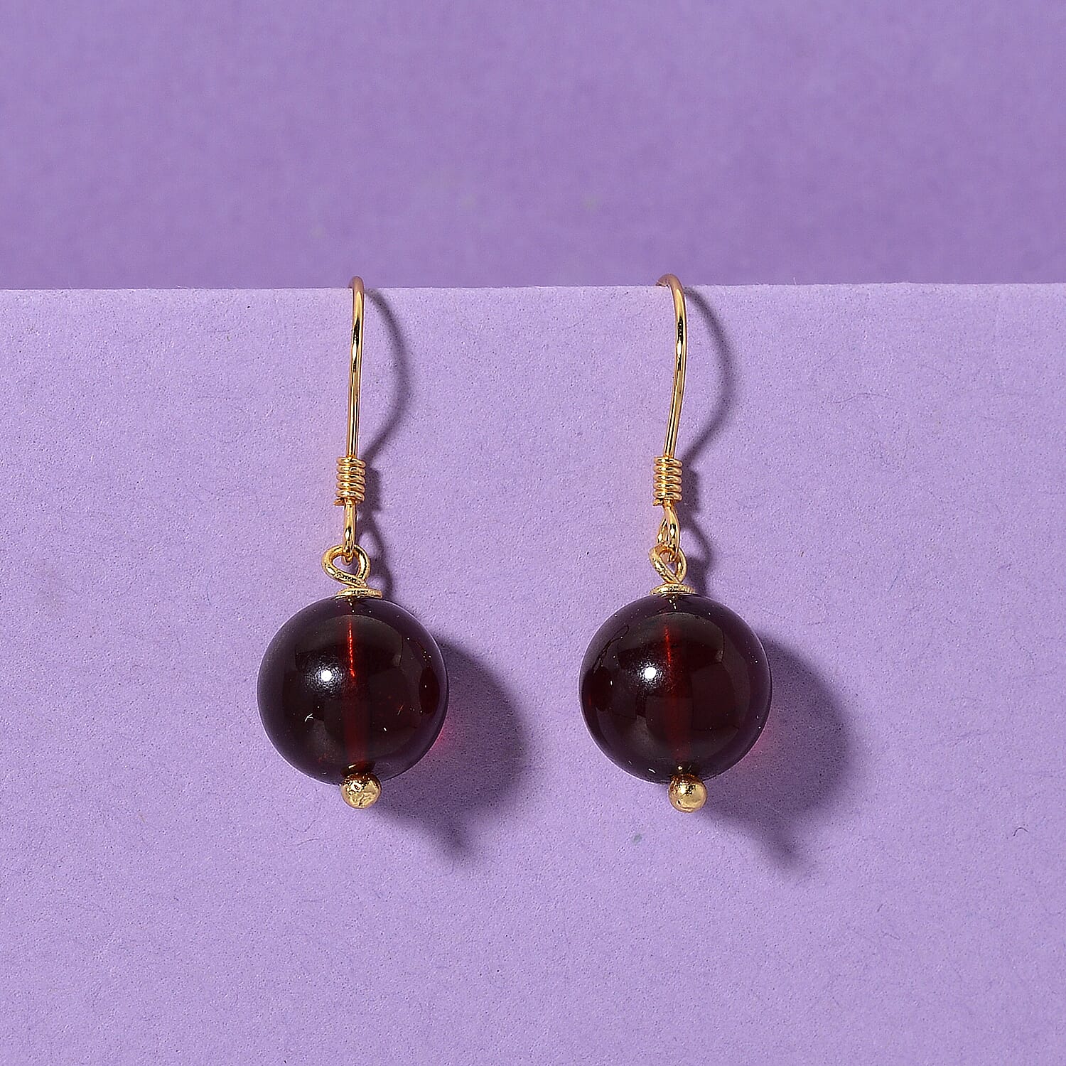 D'Joy Amber Beads Earring with Hook in Yellow Gold Plated Sterling Silver 5.00 Ct.