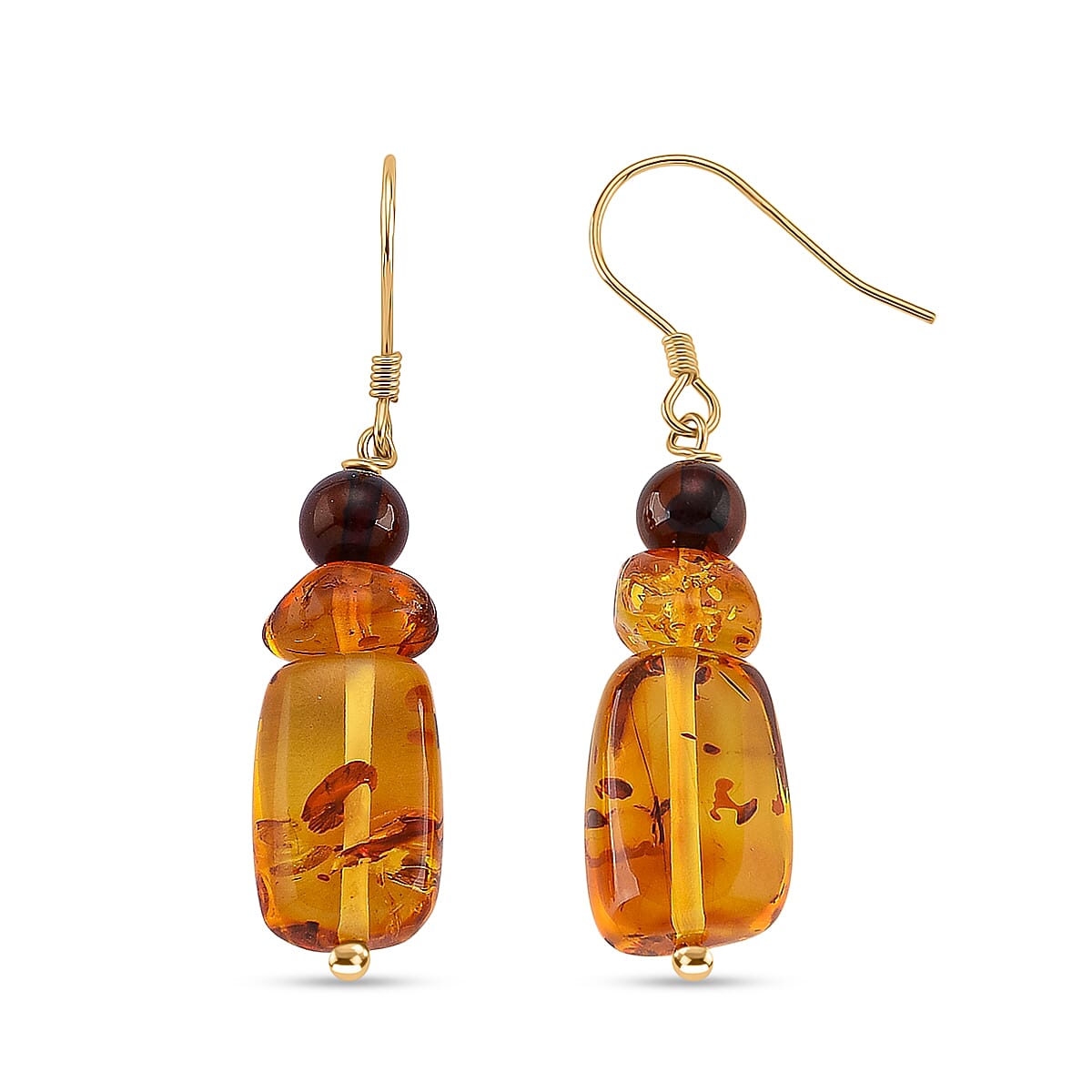 D'Joy Amber Beads Drop Earring with Hook in Yellow Gold Plated Sterling Silver 10.00 Ct.