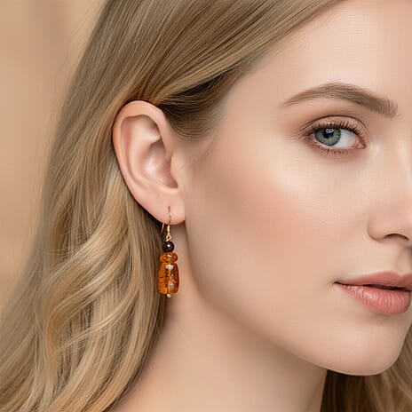 D'Joy Amber Beads Drop Earring with Hook in Yellow Gold Plated Sterling Silver 10.00 Ct.