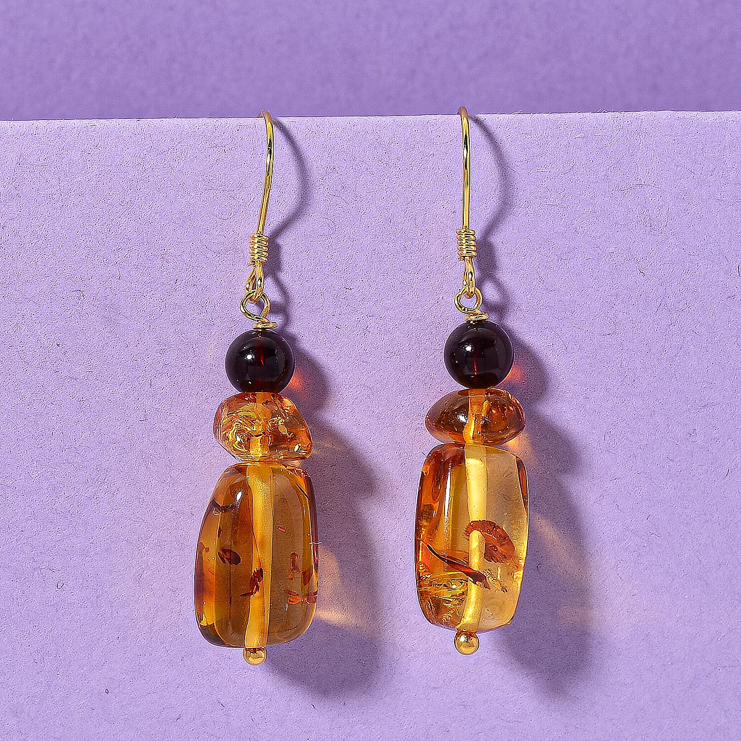 D'Joy Amber Beads Drop Earring with Hook in Yellow Gold Plated Sterling Silver 10.00 Ct.