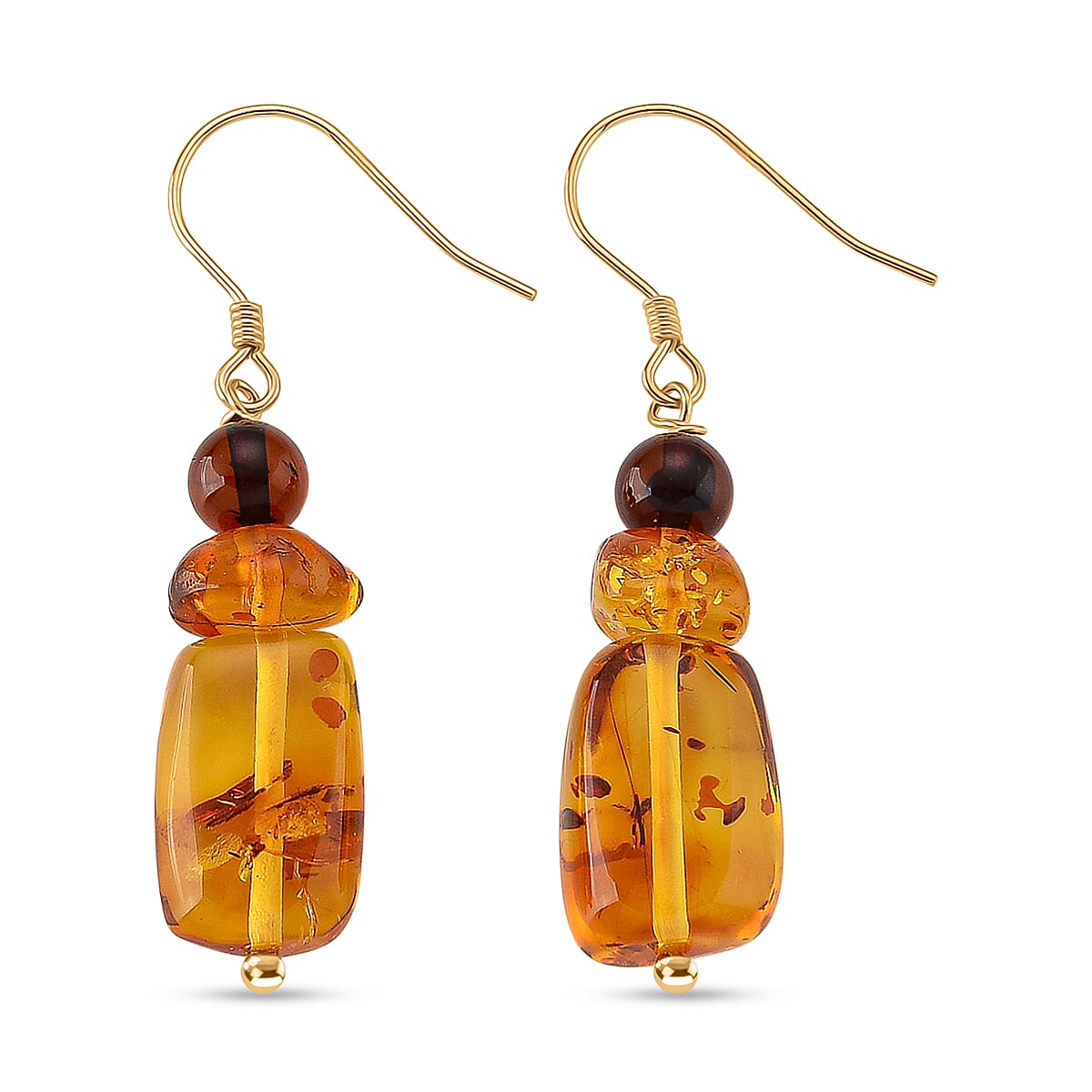 D'Joy Amber Beads Drop Earring with Hook in Yellow Gold Plated Sterling Silver 10.00 Ct.