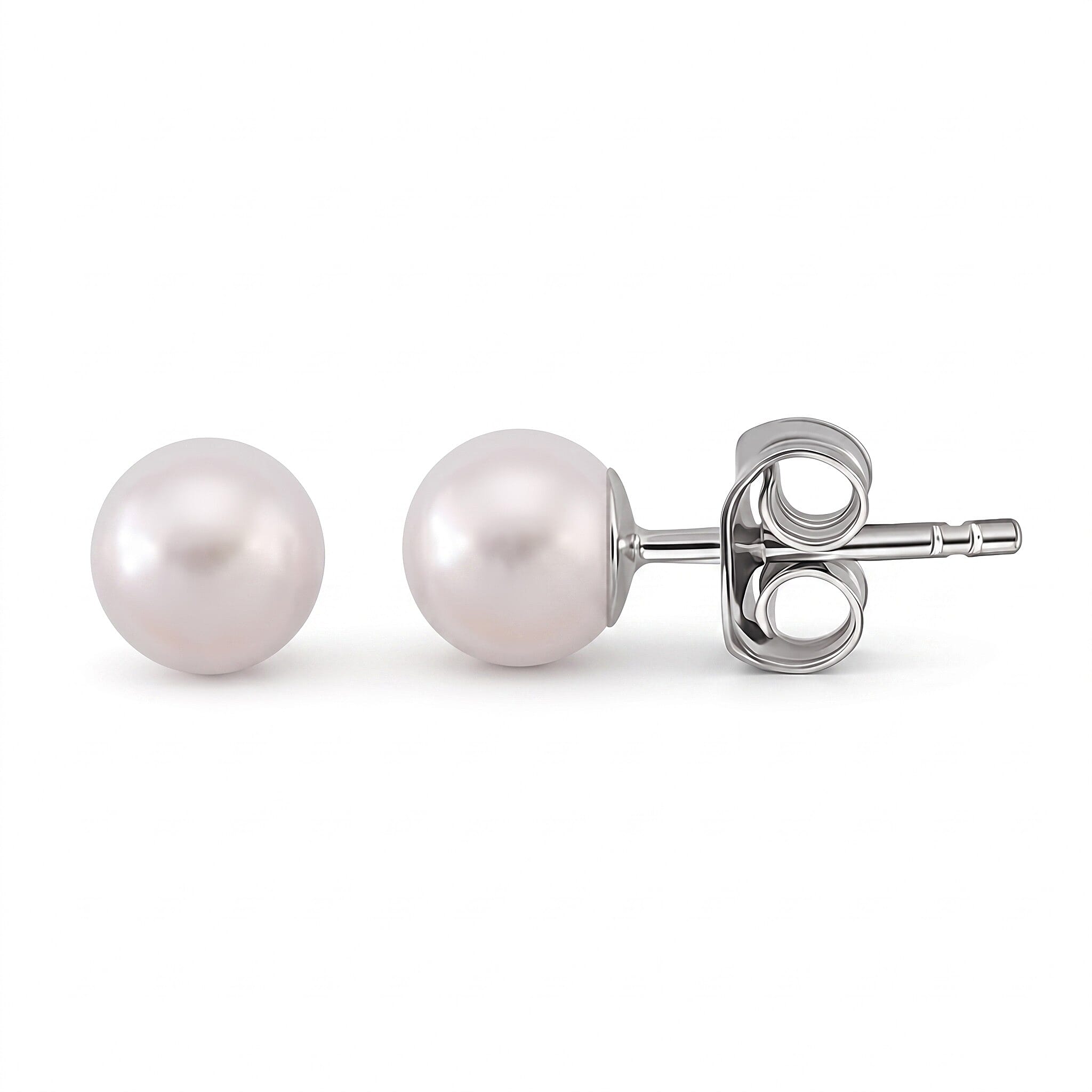 Akoya Pearl Stud Earring with Push Back in Rhodium Overlay Sterling Silver