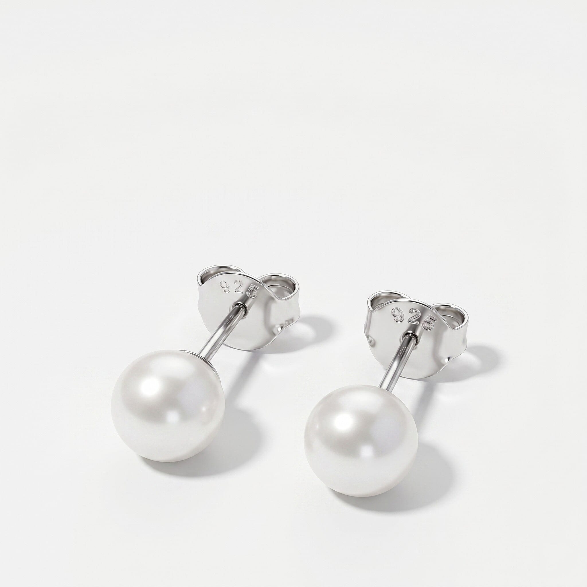 Akoya Pearl Stud Earring with Push Back in Rhodium Overlay Sterling Silver