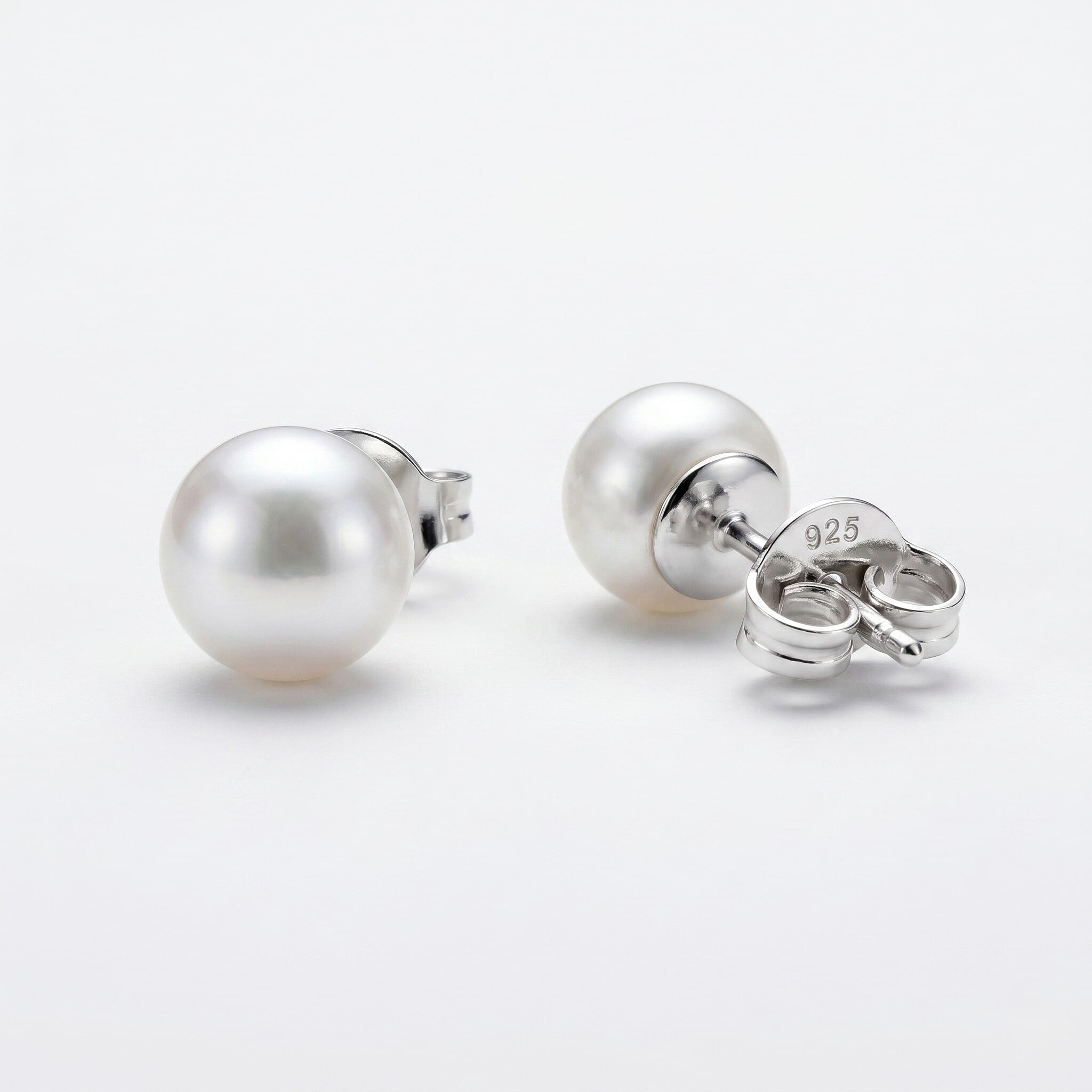 Akoya Pearl Stud Earring with Push Back in Rhodium Overlay Sterling Silver