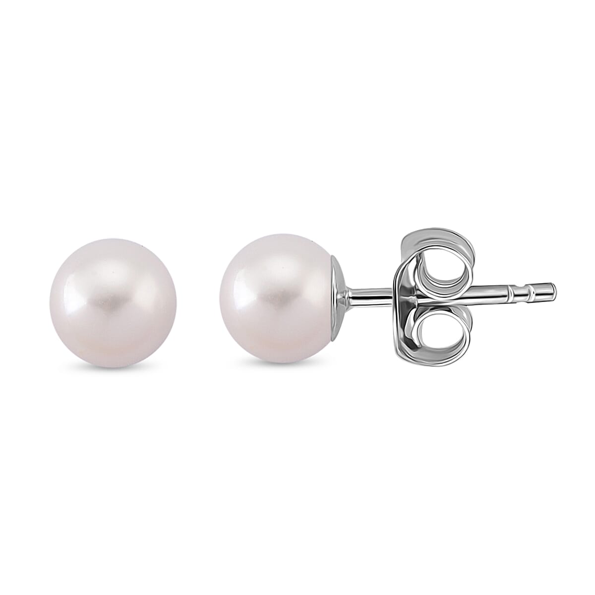 Pick Of the Show-  Akoya Pearl  Earring with Push Back in Rhodium Overlay Sterling Silver