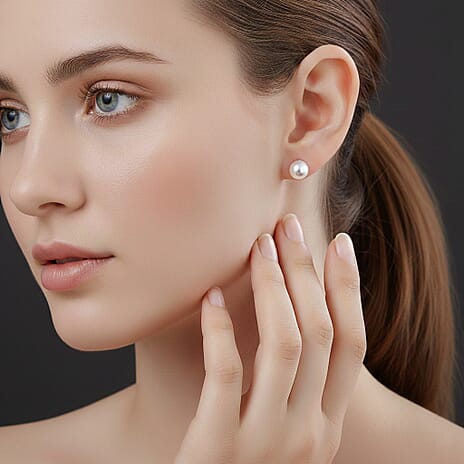 Pick Of the Show-  Akoya Pearl  Earring with Push Back in Rhodium Overlay Sterling Silver