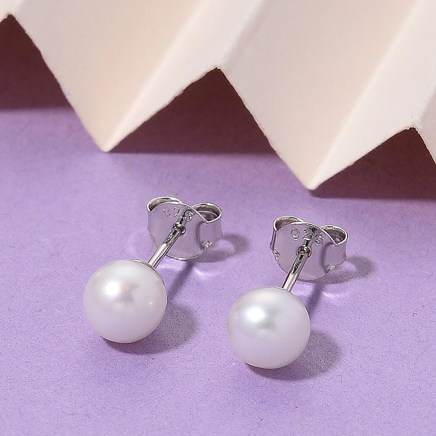 Pick Of the Show-  Akoya Pearl  Earring with Push Back in Rhodium Overlay Sterling Silver