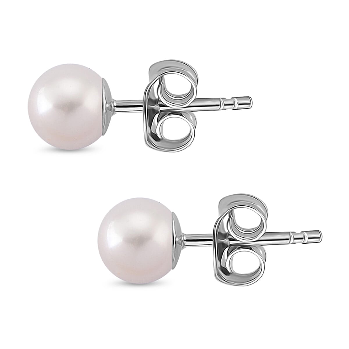 Pick Of the Show-  Akoya Pearl  Earring with Push Back in Rhodium Overlay Sterling Silver