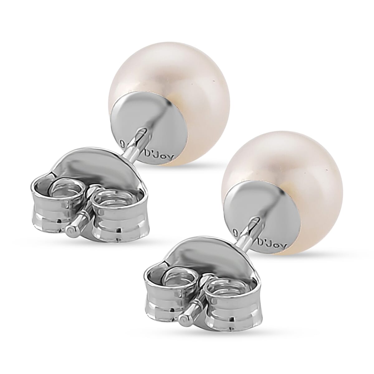 Pick Of the Show-  Akoya Pearl  Earring with Push Back in Rhodium Overlay Sterling Silver
