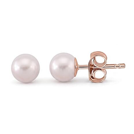 Akoya Pearl Stud Earring with Push Back in Rose Gold Plated Sterling Silver