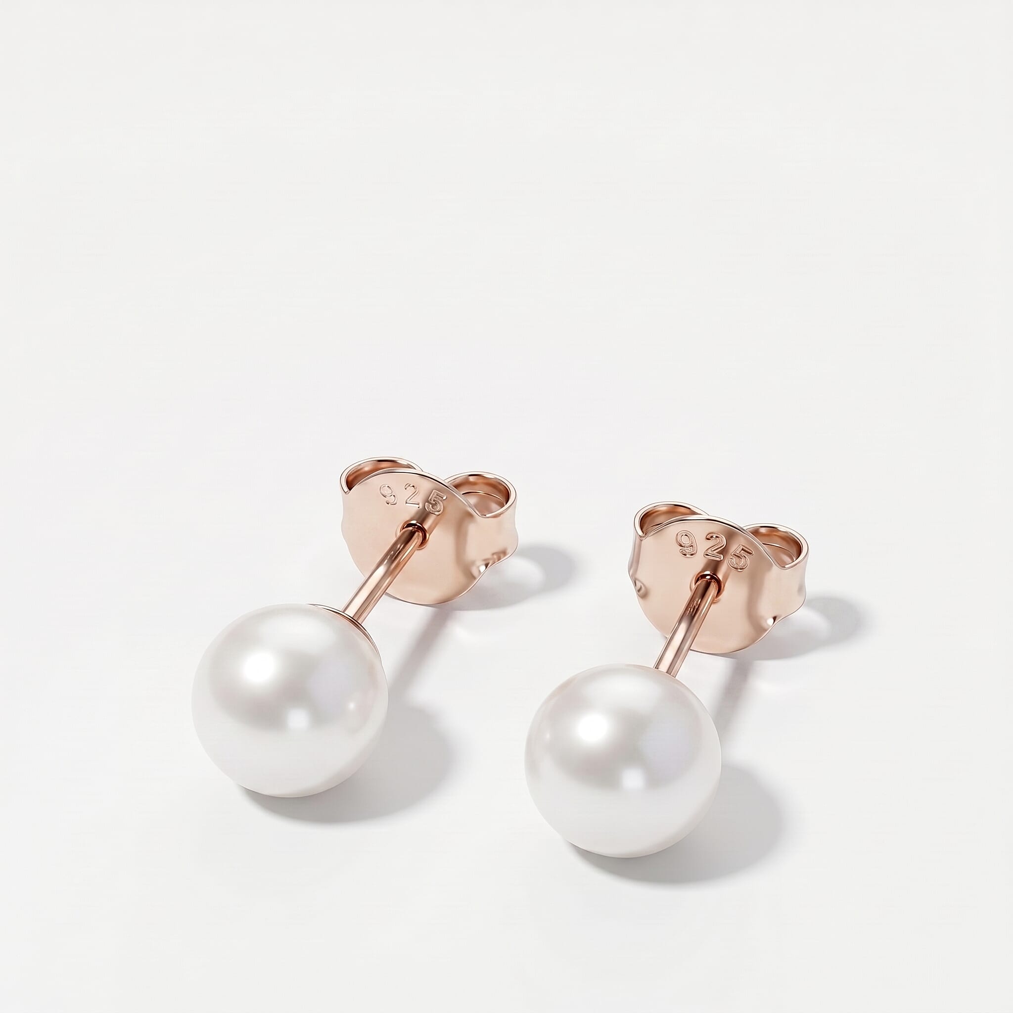 Akoya Pearl Stud Earring with Push Back in Rose Gold Plated Sterling Silver