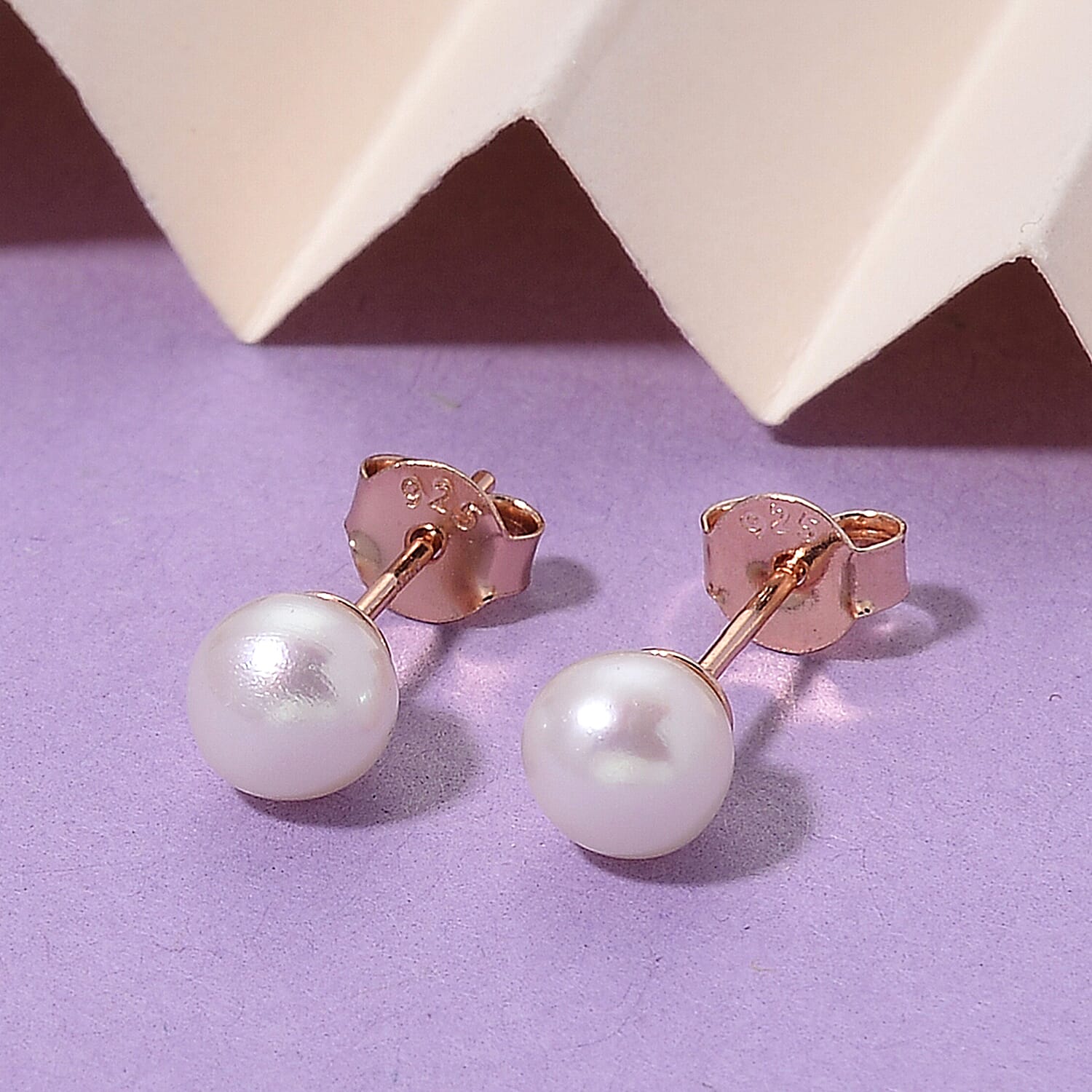 Pick Of the Show-  Akoya Pearl Earring with Push Back in Rose Gold Plated Sterling Silver