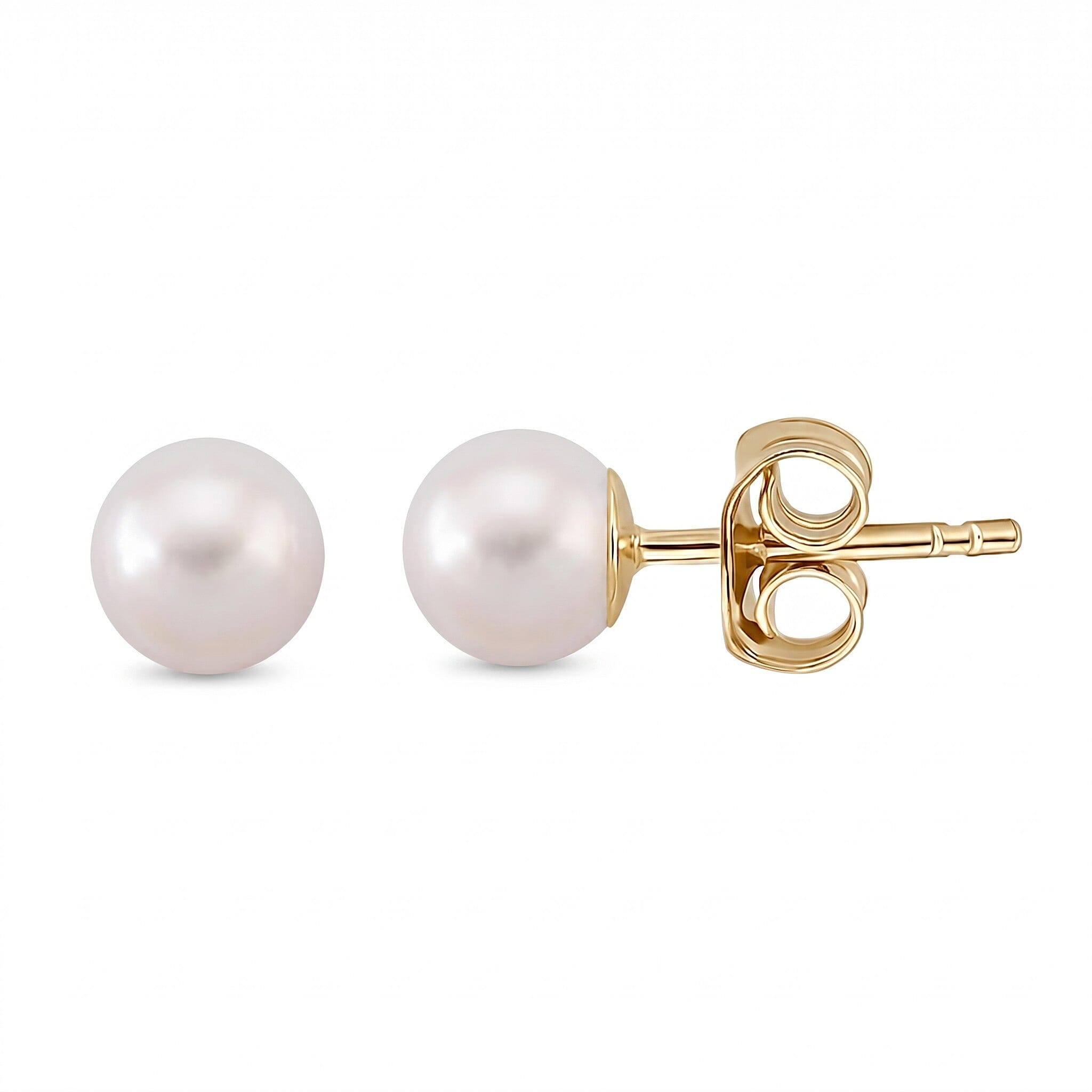 Akoya Pearl Stud Earring with Push Back in Yellow Gold Plated Sterling Silver
