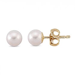 Akoya Pearl Stud Earring with Push Back in Yellow Gold Plated Sterling Silver