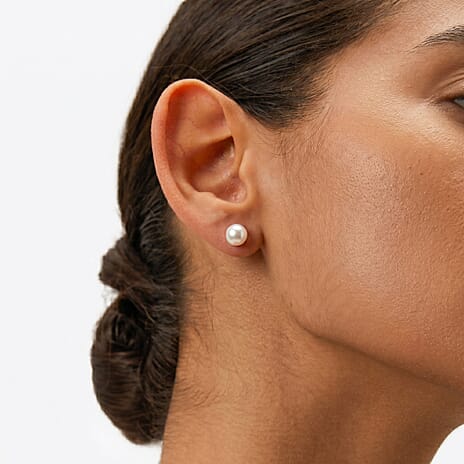 Akoya Pearl Stud Earring with Push Back in Yellow Gold Plated Sterling Silver