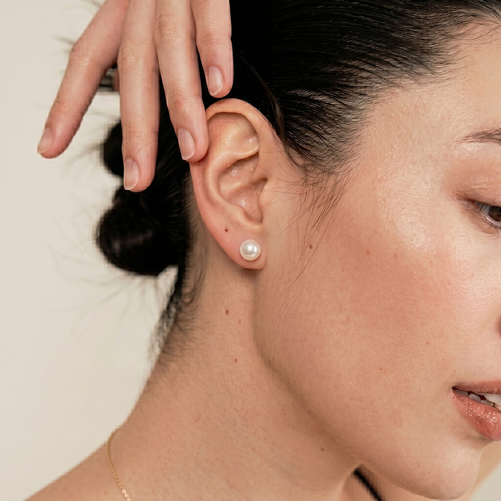 Akoya Pearl Stud Earring with Push Back in Yellow Gold Plated Sterling Silver