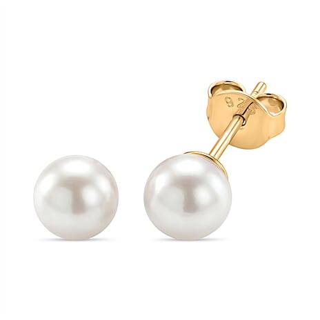 Pick Of the Show-  Akoya Pearl  Earring with Push Back in Yellow Gold Plated Sterling Silver