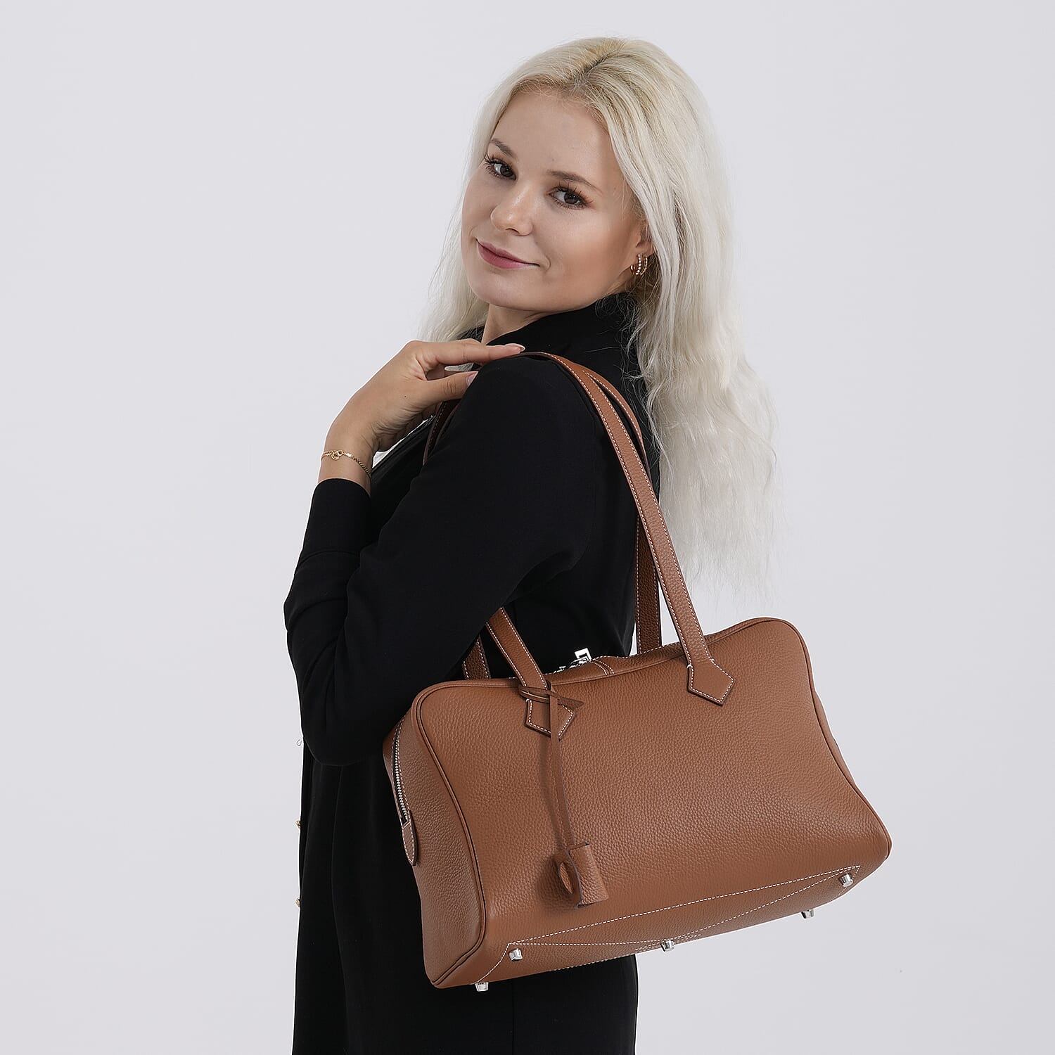 Leather Patterned Tote Bag (Size 35x17x22 cm) - Brown