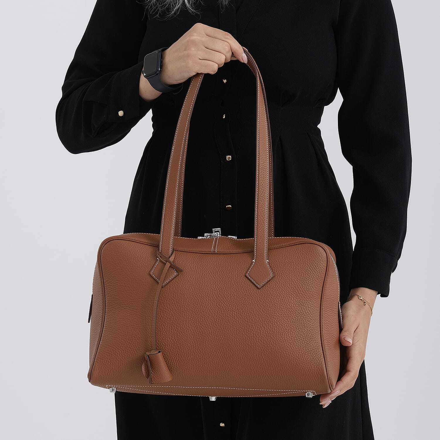 Leather Patterned Tote Bag (Size 35x17x22 cm) - Brown
