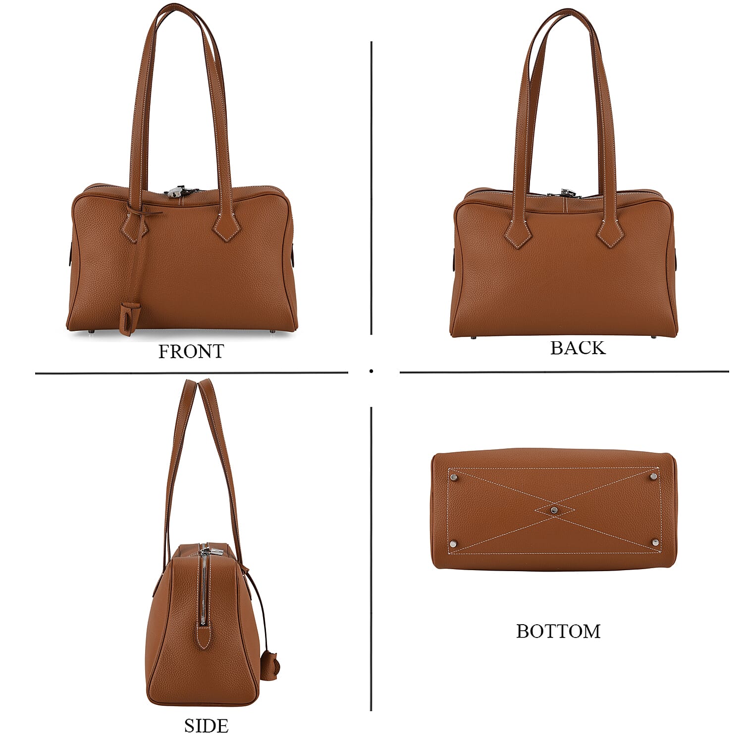 Leather Patterned Tote Bag (Size 35x17x22 cm) - Brown