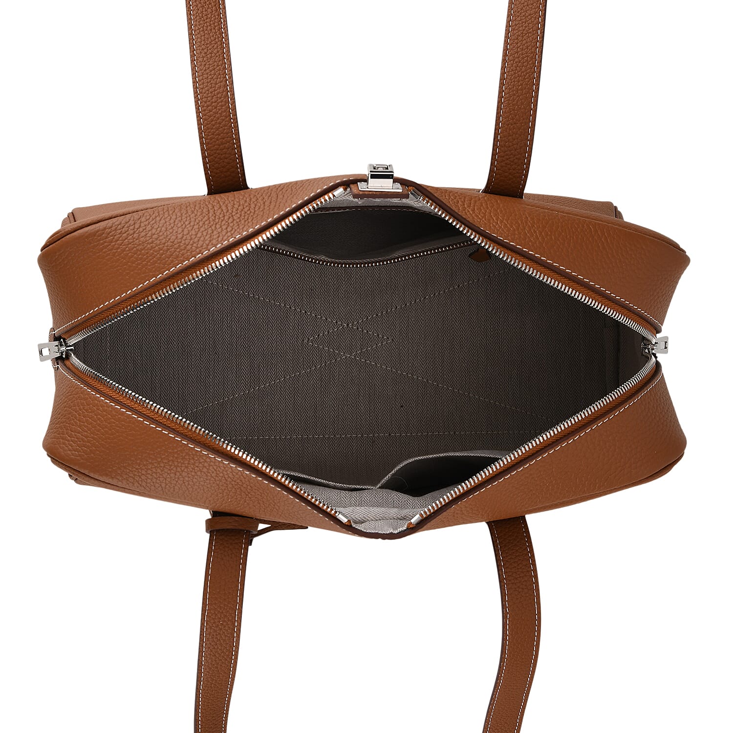 Leather Patterned Tote Bag (Size 35x17x22 cm) - Brown