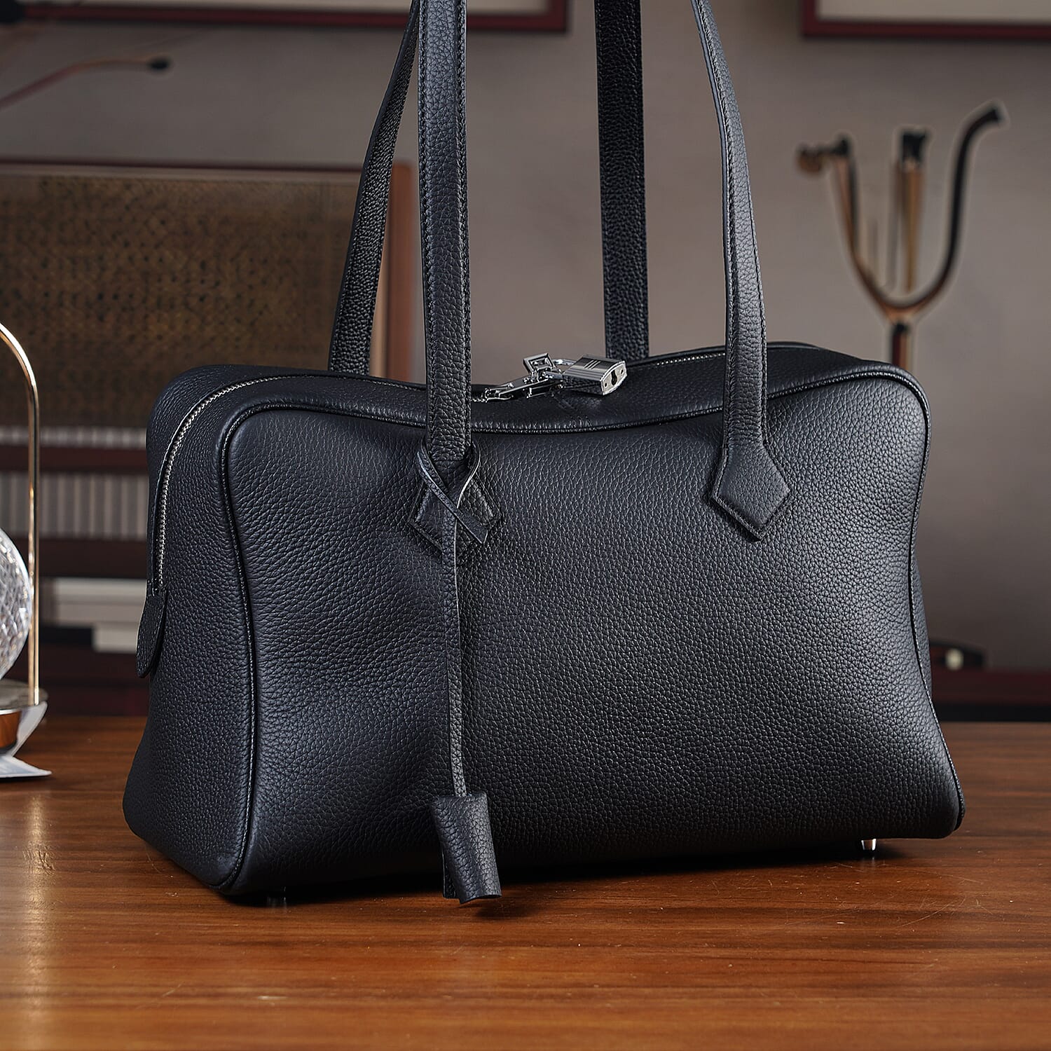 Leather Patterned Tote Bag (Size 35x17x22 cm) - Black