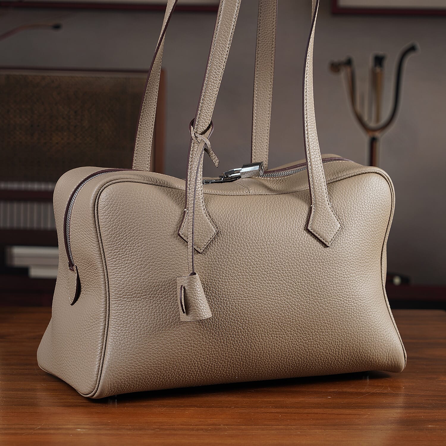 Leather Patterned Tote Bag (Size 35x17x22 cm) - Grey