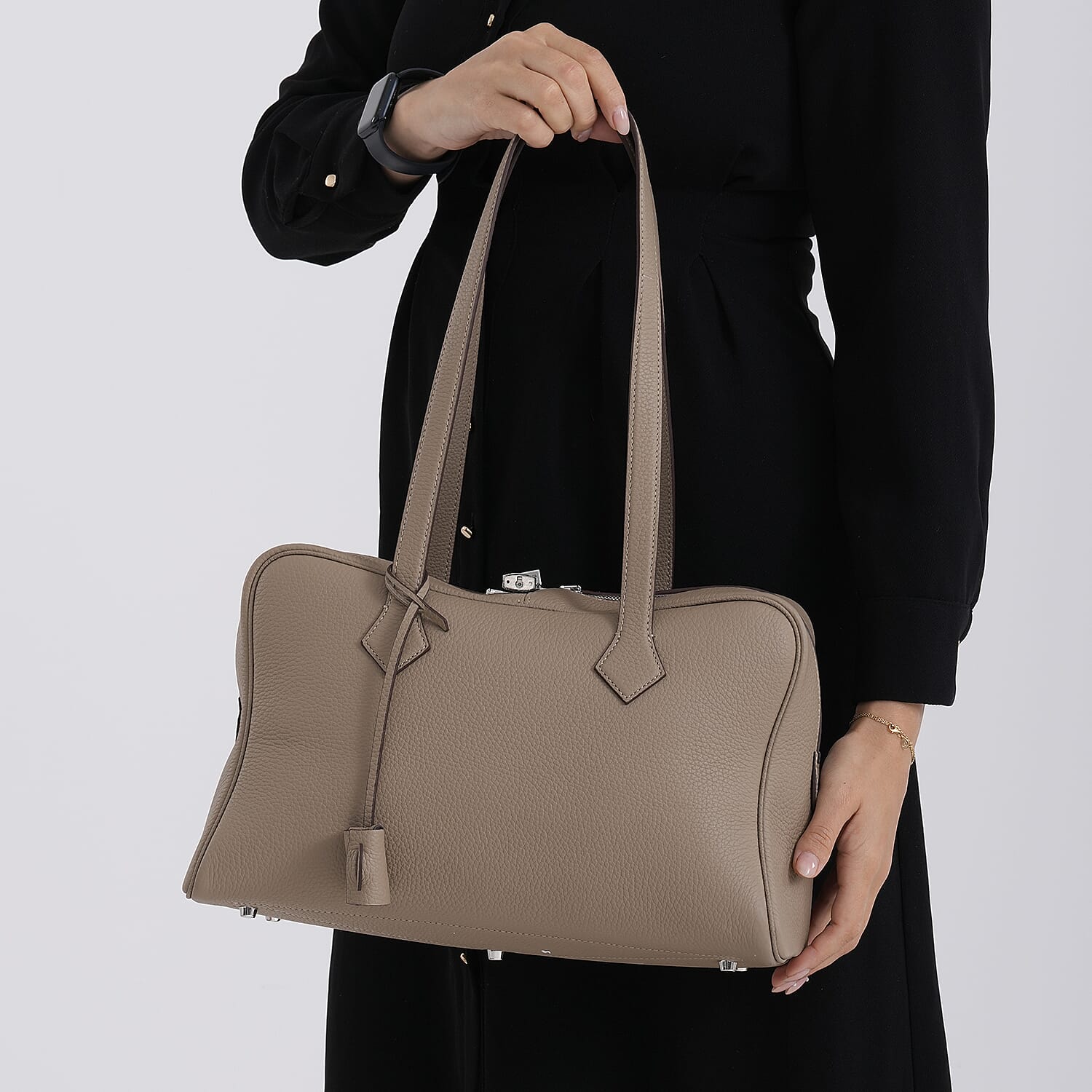 Leather Patterned Tote Bag (Size 35x17x22 cm) - Grey
