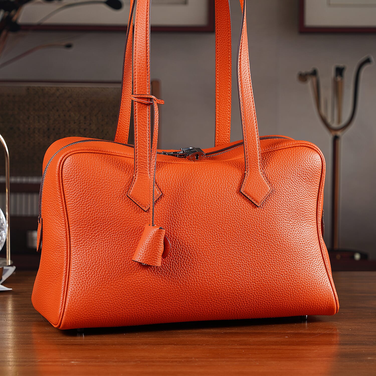Leather Patterned Tote Bag (Size 35x17x22 cm) - Orange
