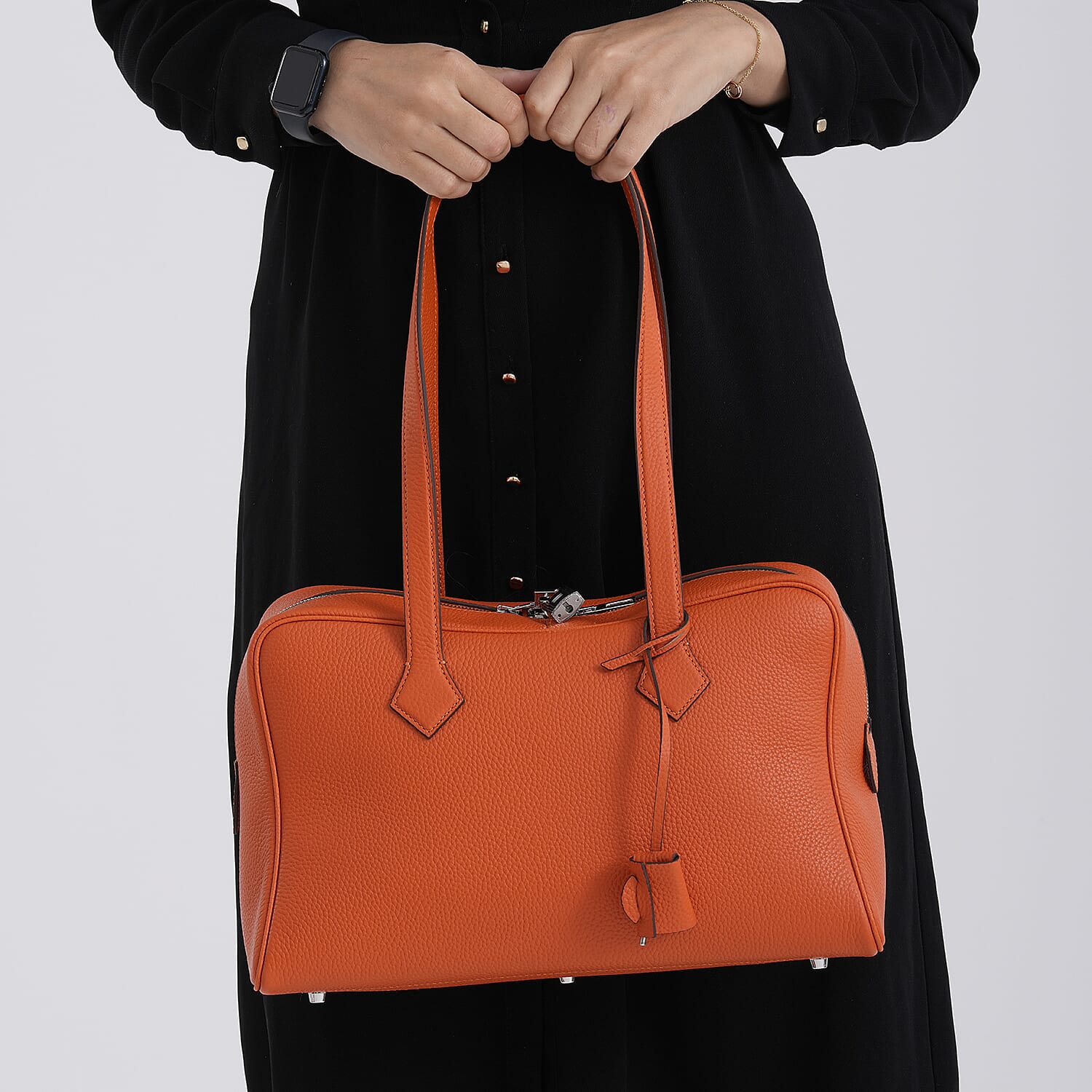 Leather Patterned Tote Bag (Size 35x17x22 cm) - Orange