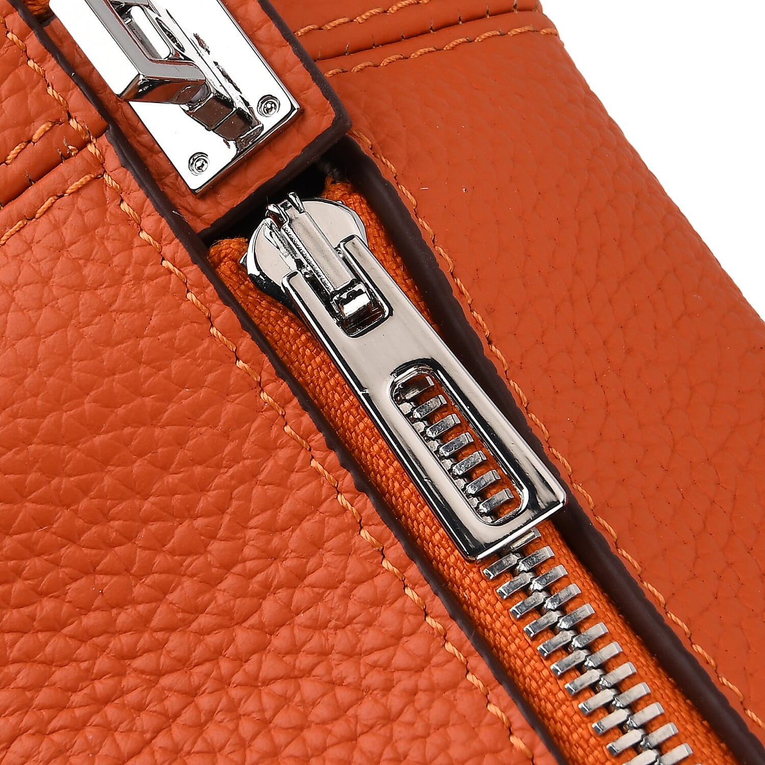 Leather Patterned Tote Bag (Size 35x17x22 cm) - Orange