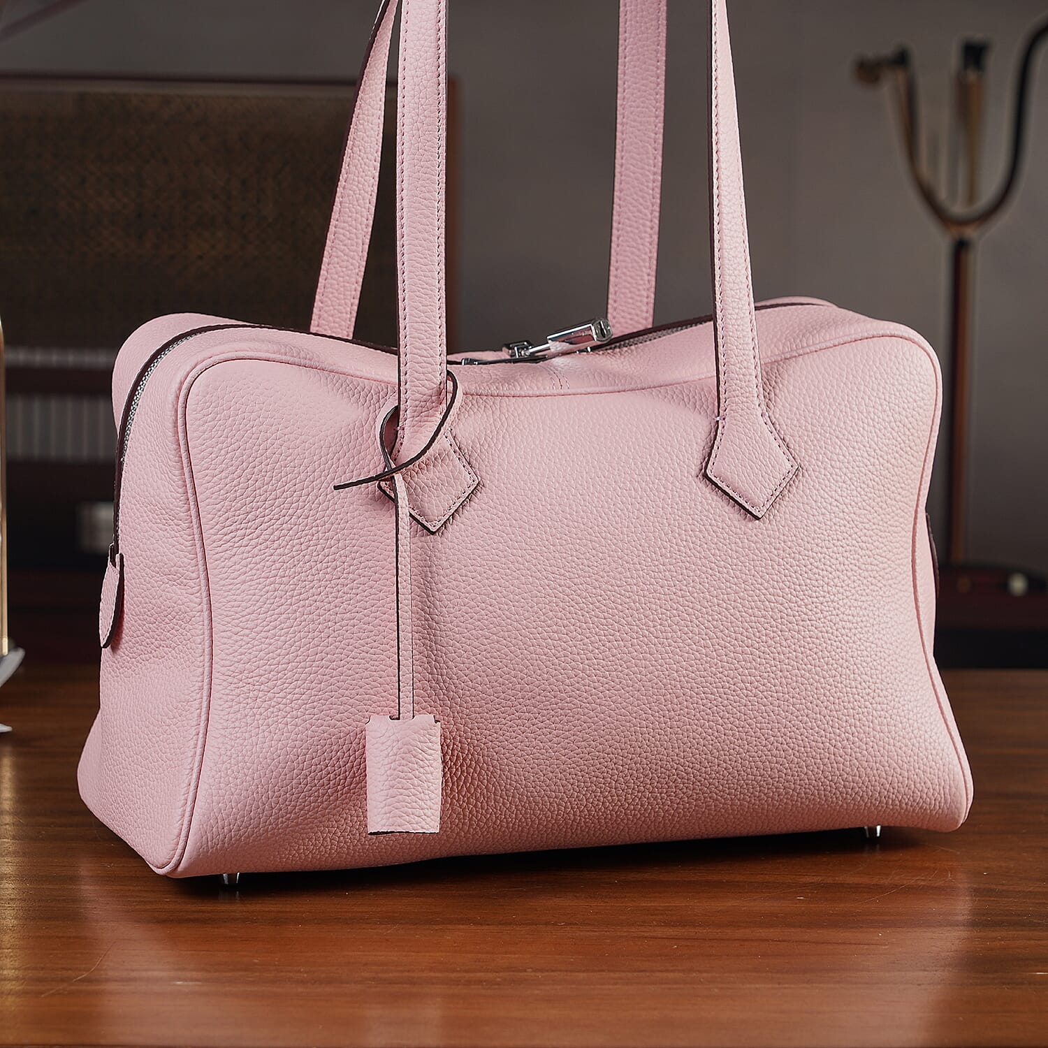 Leather Patterned Tote Bag (Size 35x17x22 cm) - Pink