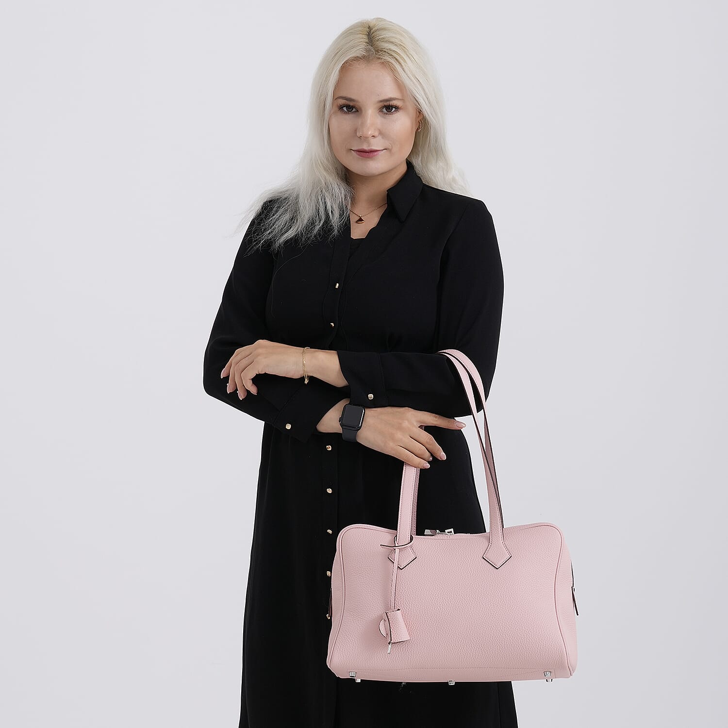 Leather Patterned Tote Bag (Size 35x17x22 cm) - Pink