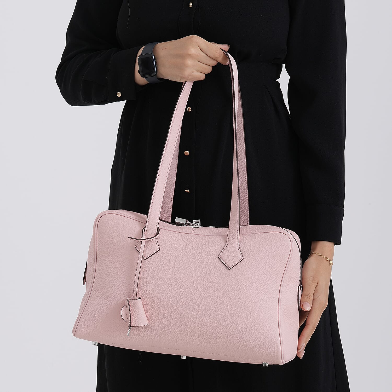 Leather Patterned Tote Bag (Size 35x17x22 cm) - Pink
