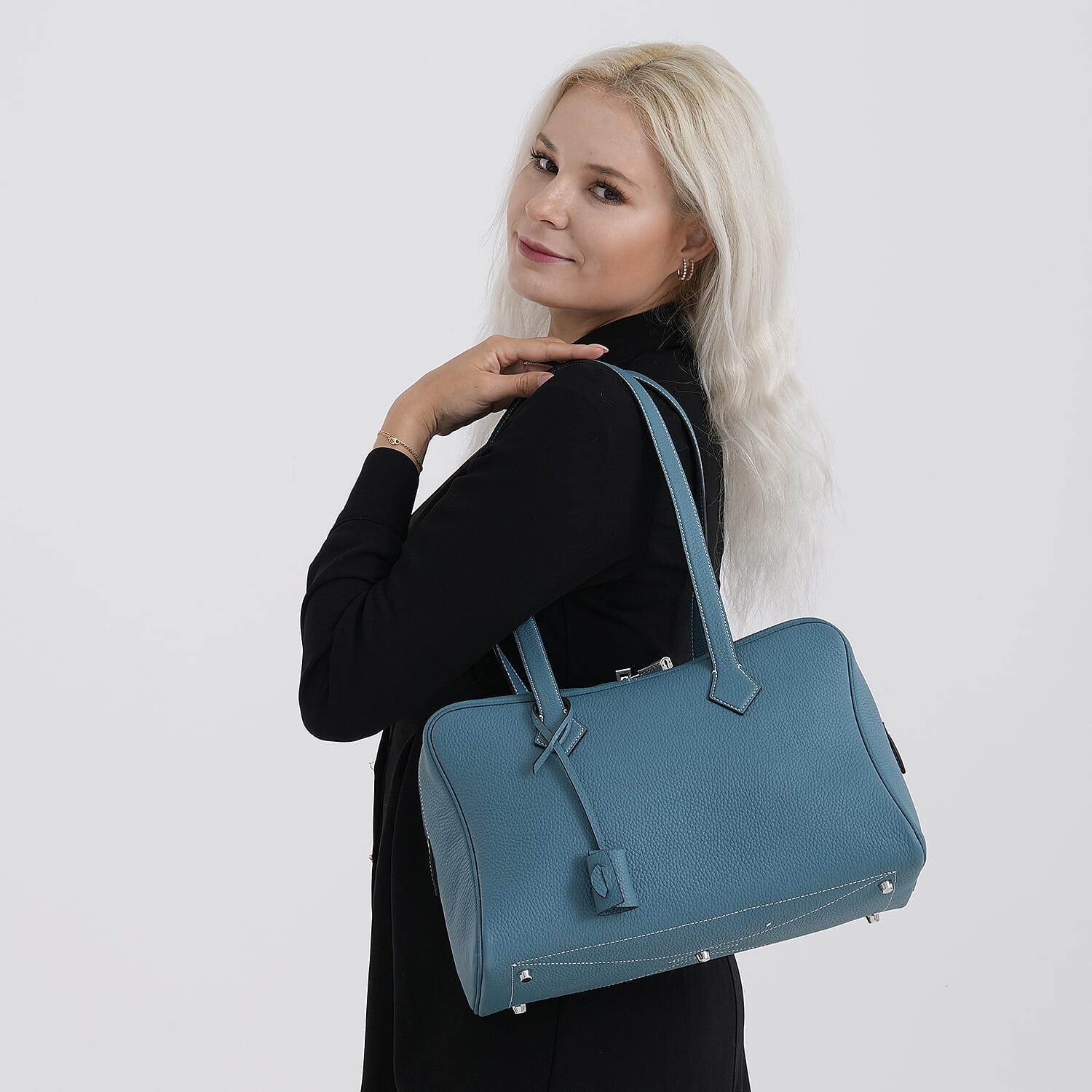 Leather Patterned Tote Bag (Size 35x17x22 cm) - Blue
