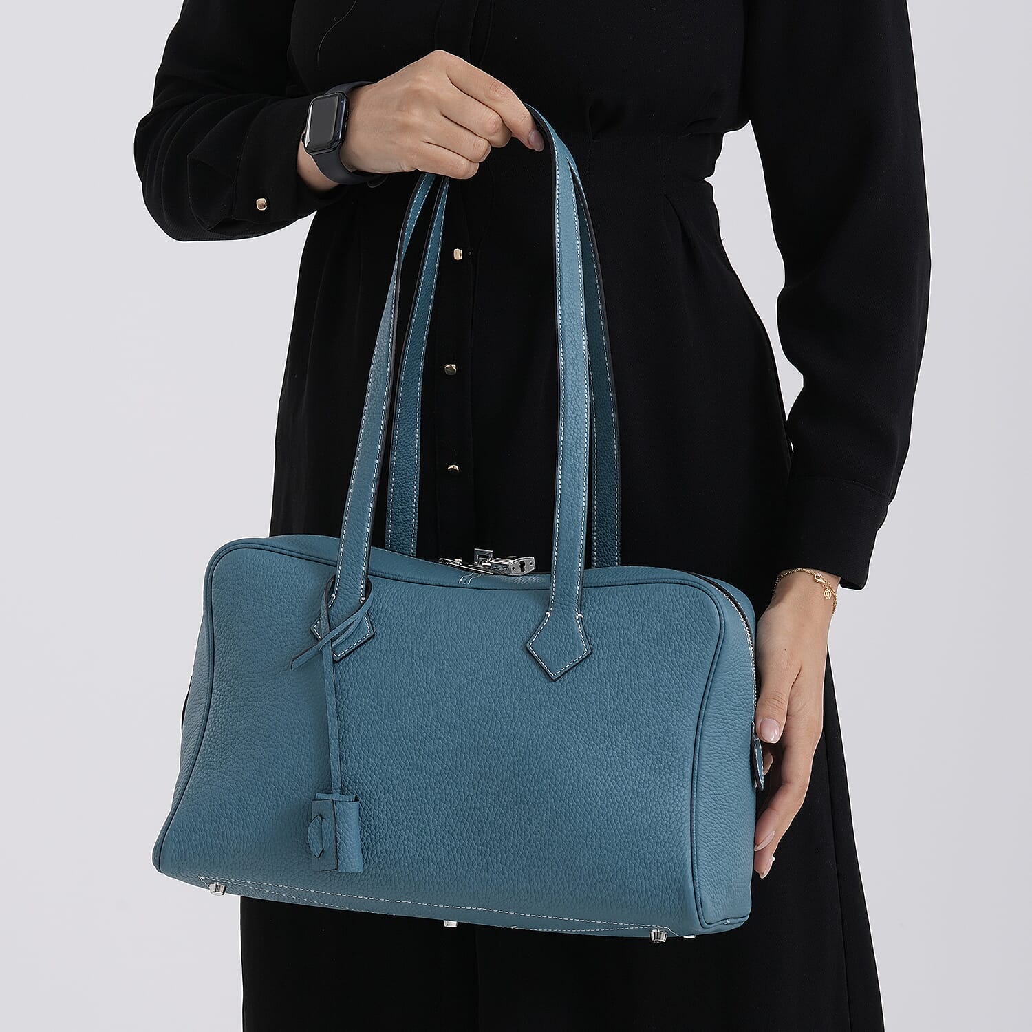 Leather Patterned Tote Bag (Size 35x17x22 cm) - Blue