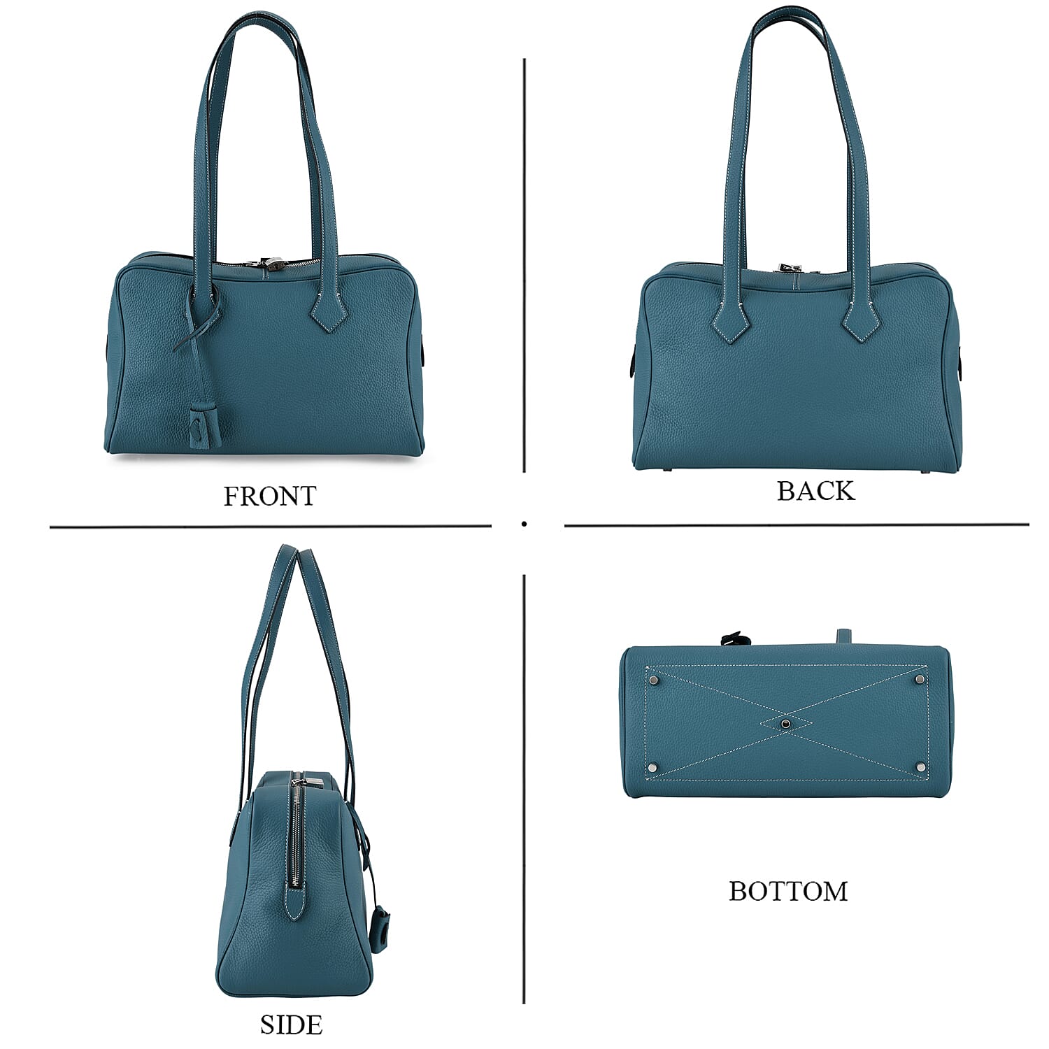 Leather Patterned Tote Bag (Size 35x17x22 cm) - Blue